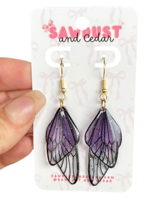 Purple Glitter Butterfly Wing Earrings