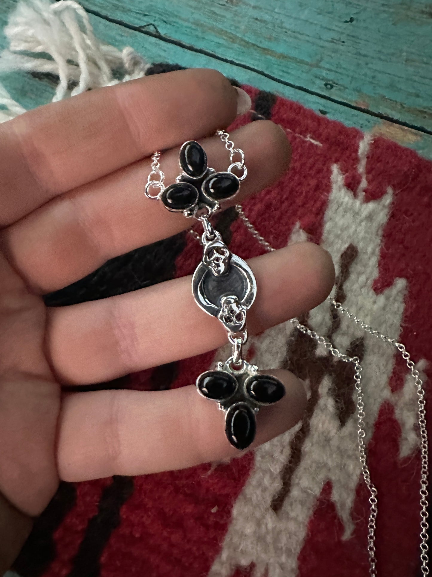 Sterling Silver Onyx Necklace Handmade Chain Necklace Nizhoni Traders LLC