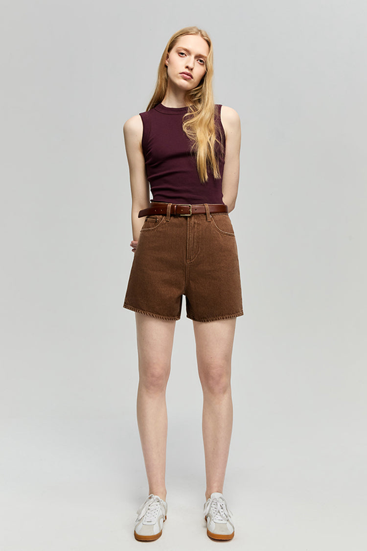 Denim Mid-weight High-rise Shorts Easy Buckle HJ820