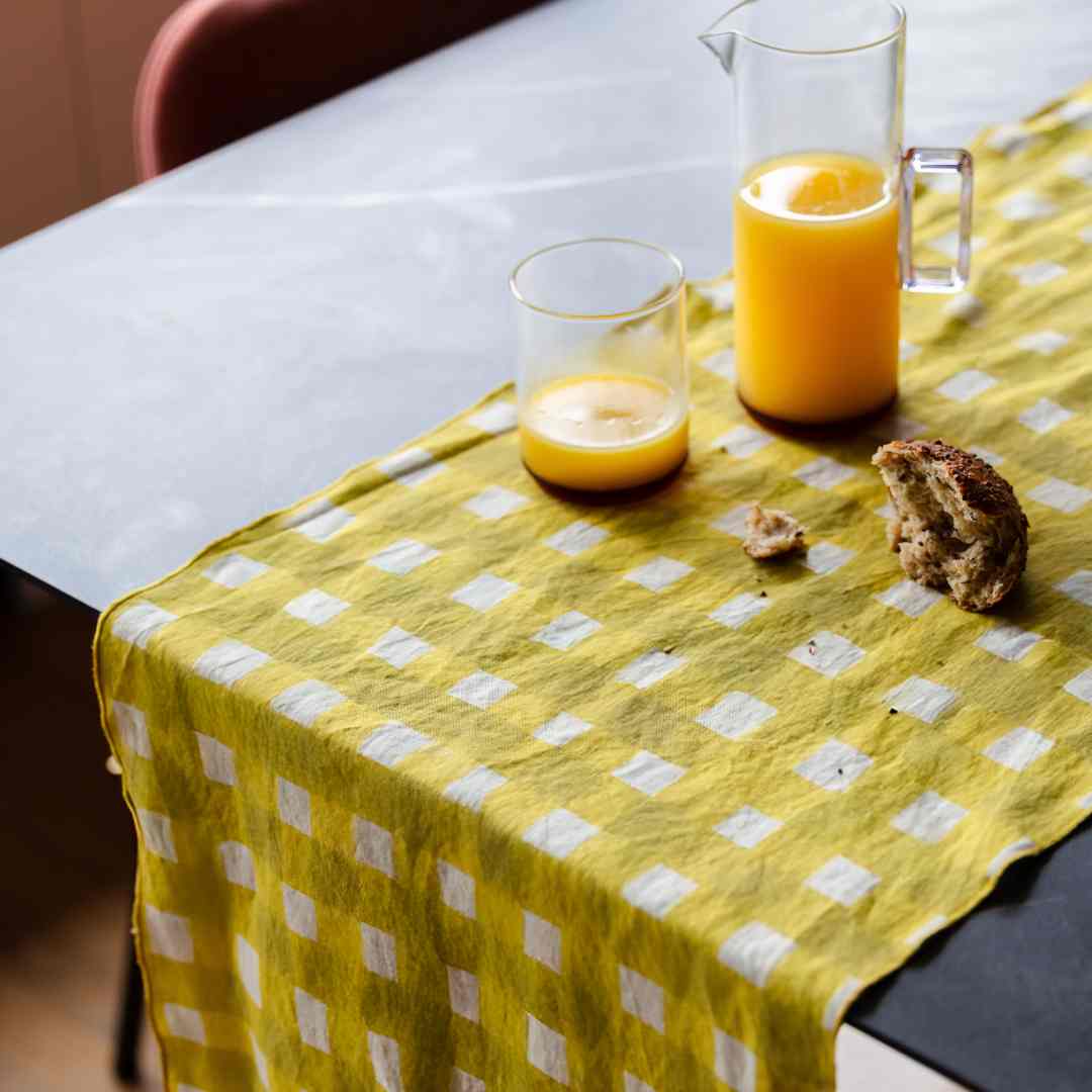 Yellow Cross Hatch Runner 16x90 inches 100% European linen