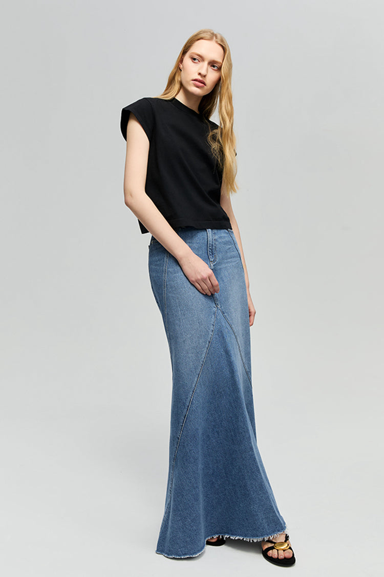Ocean Wave Lightweight Denim Skirt Hey Joanie