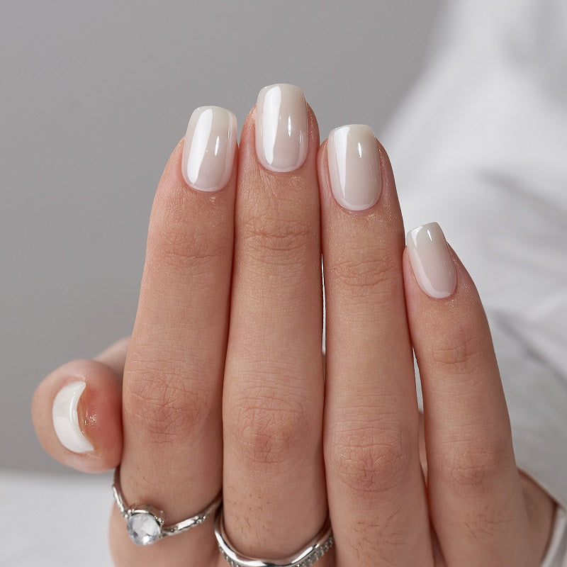 Classic Pearl White Short Square Press On Nails Nail Pop Studio