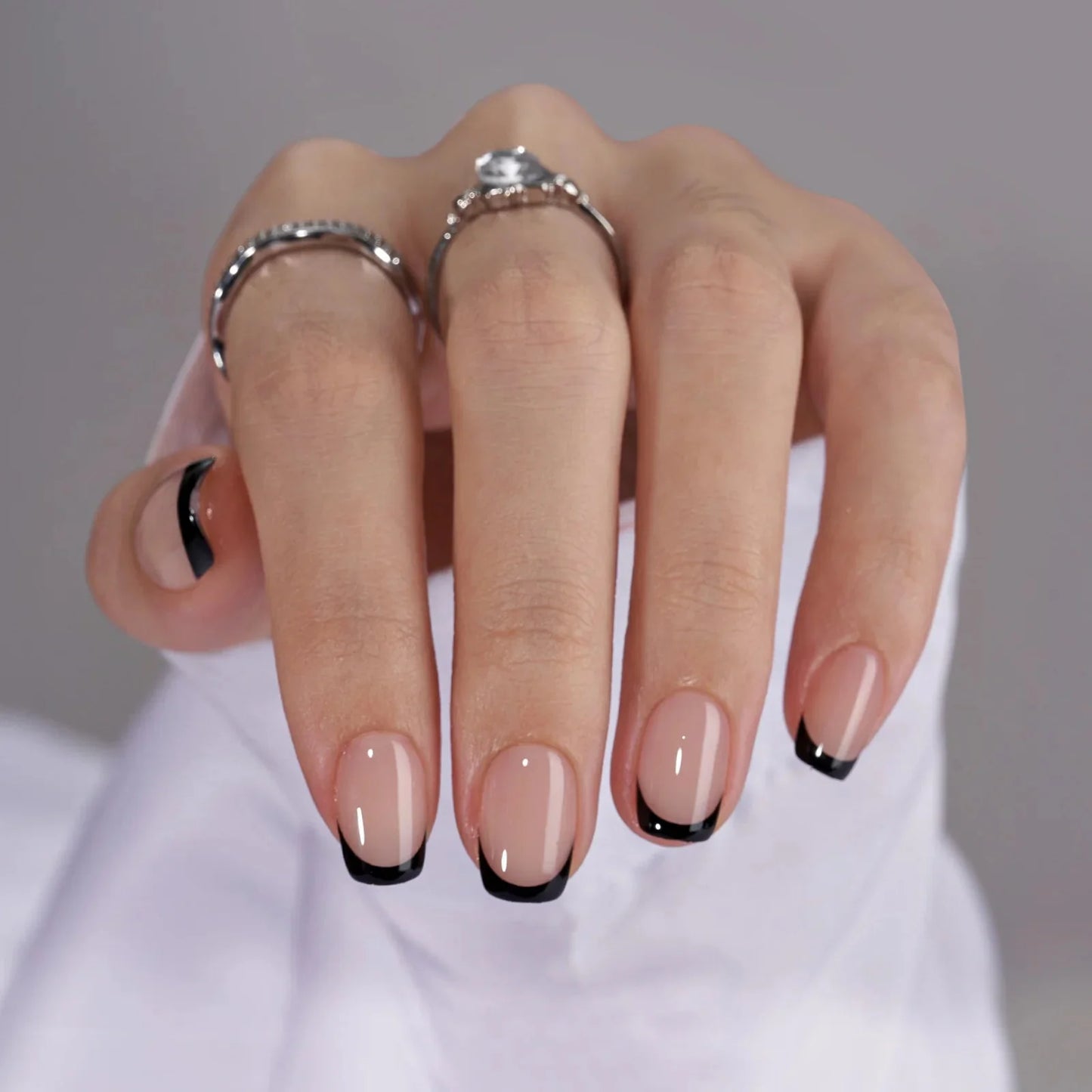 Classic Black French Square Long Lasting Press On Nails Nail Pop Studio