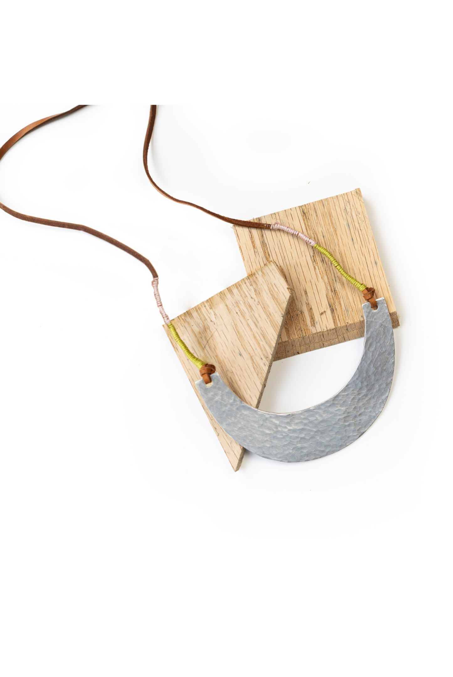 Hammered Aluminum Scoop Necklace Leather Cord 2nd Story Goods
