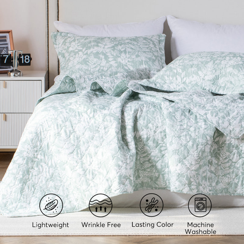 Lightweight Green Botanical Floral Quilt Set Kasentex