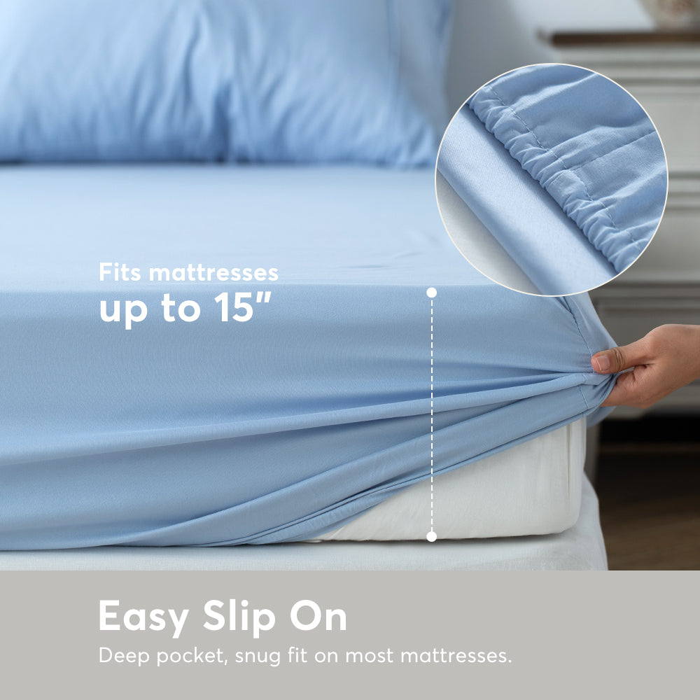 All Season Deep Pocket Fitted Sheet Set with Pillowcases Kasentex