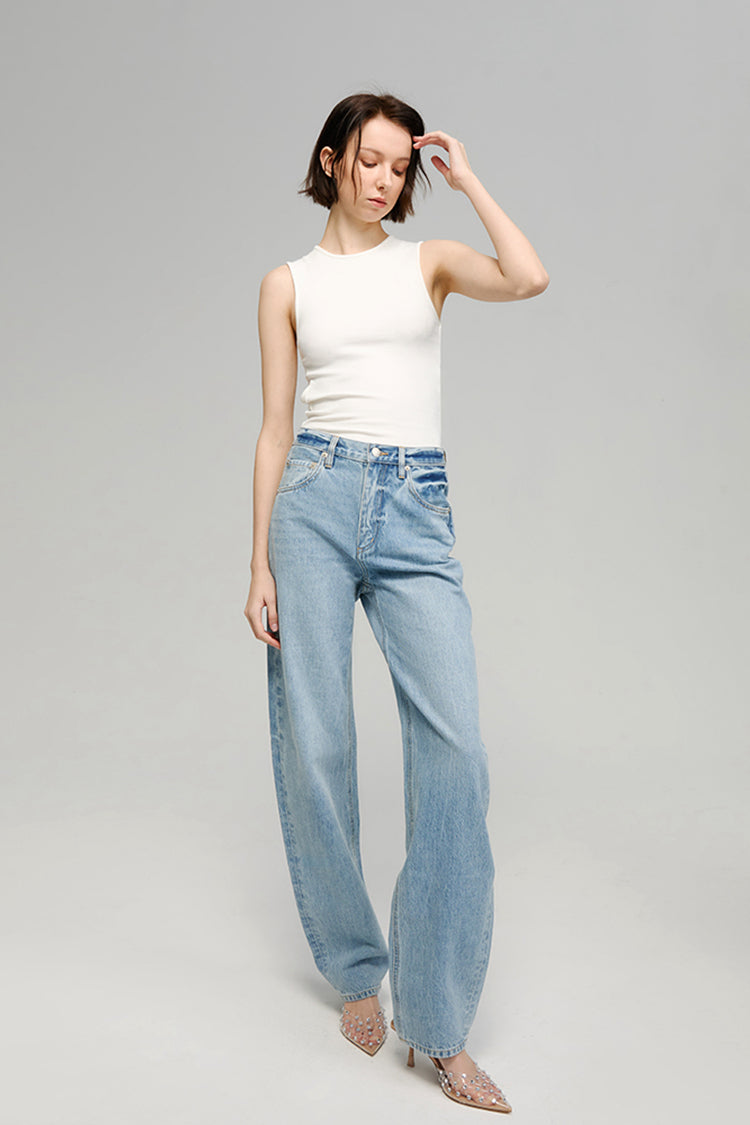 Moon Curve Mid-weight High-rise Wide Leg Jeans HJ031