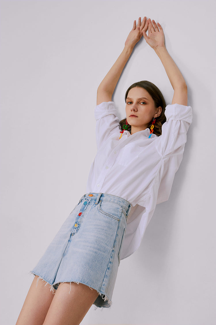 Rainbow Pleat High-Rise Skort Mid-Weight Denim Hey Joanie