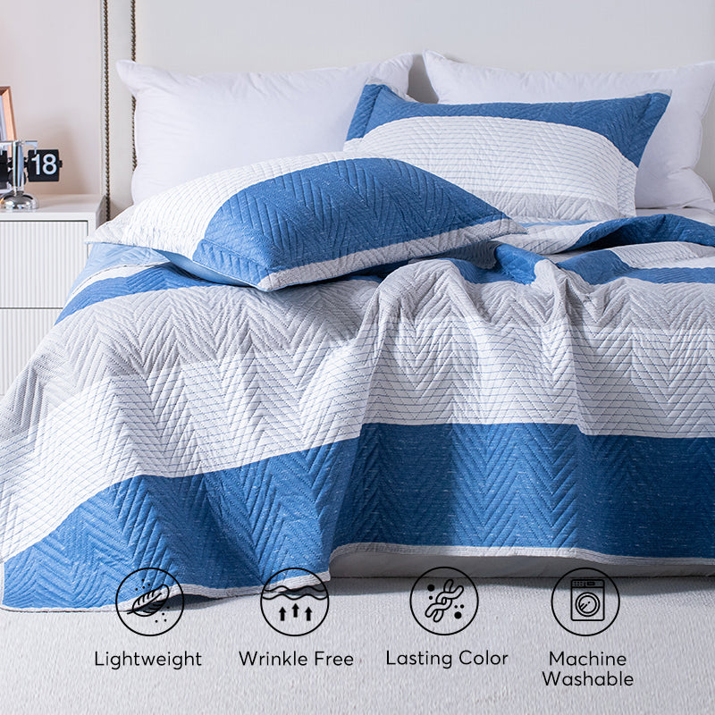 Lightweight Reversible Stripe Quilt Set Bedding Kasentex