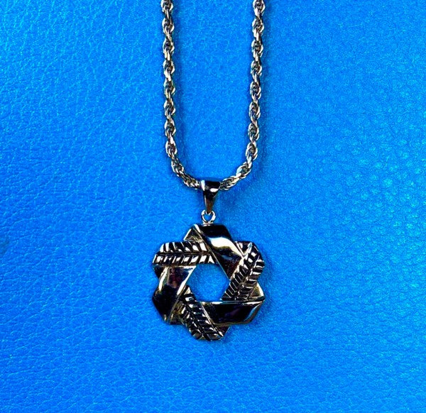 Stitched Star of David Pendant Necklace 925 Sterling Silver