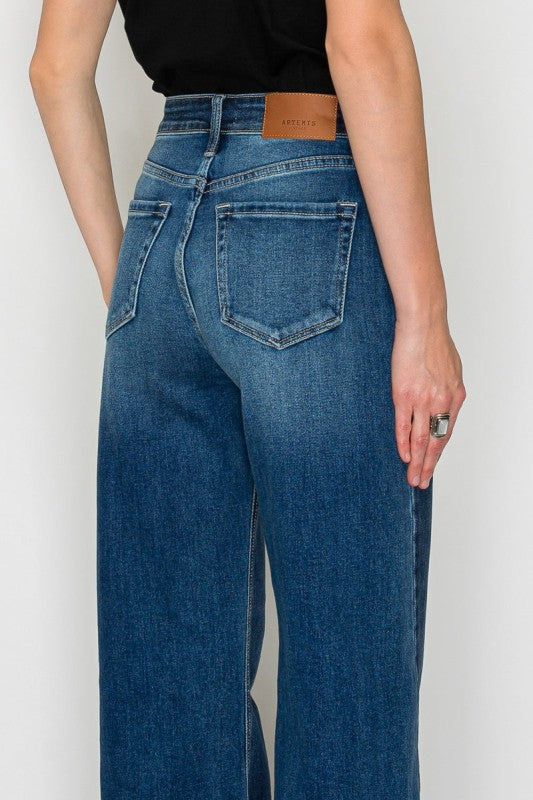 High Rise Dark Stone Wash Flare Jeans AT2005WDM