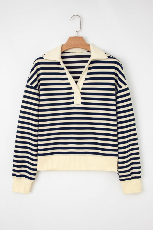 Adelina Sleeve Casual Striped Long Sleeve Top