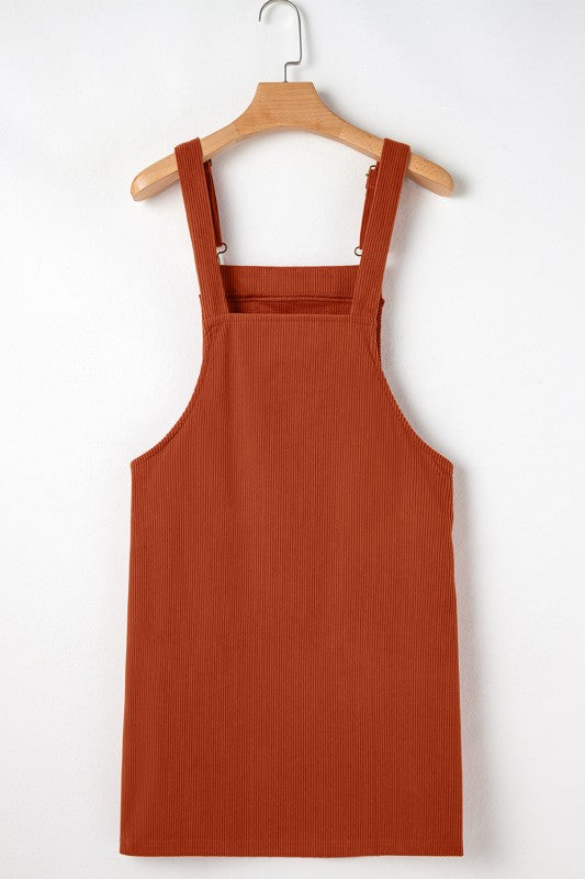 Solid Corduroy Front Pocket Sleeveless Overall Dress