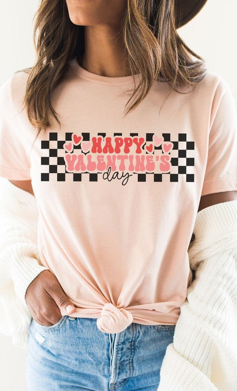 Happy Valentines Day Checkered Graphic Tee