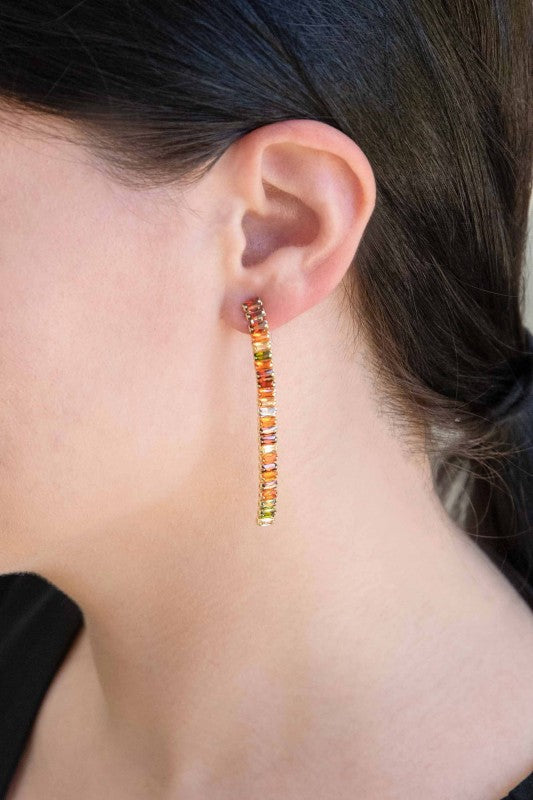 Multi Colored Stone Drop Earrings 5.1 inch Dangle Earrings Candy Stone