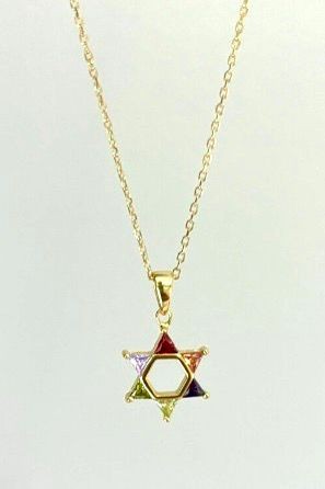 Colorful Star of David Gold-Plated Necklace