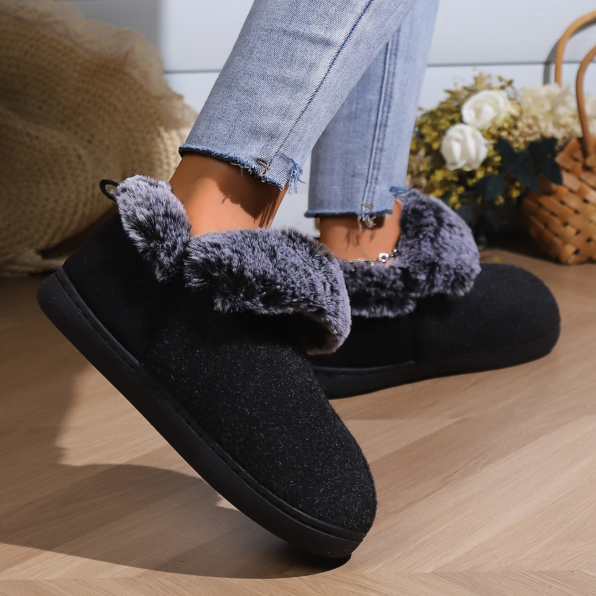 Women’s Felt-Fur Collar Cozy Indoor Winter Shoes Stepique