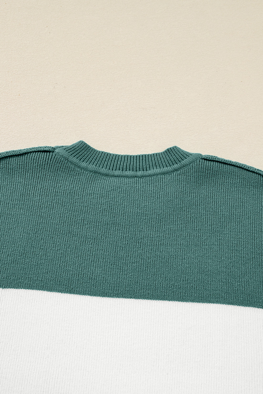 Green Color Block Ribbed Knit Baggy Sweater