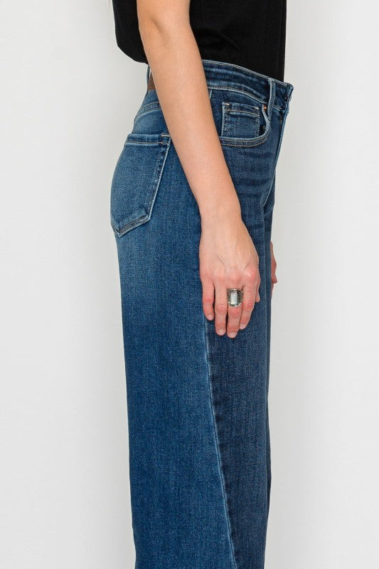 High Rise Dark Stone Wash Flare Jeans AT2005WDM
