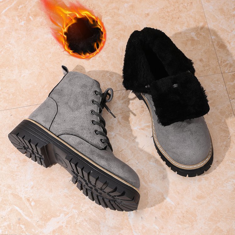 Women’s Lace-Up Suede Fleece-Lined Ankle Boots Cozy Winter Boots