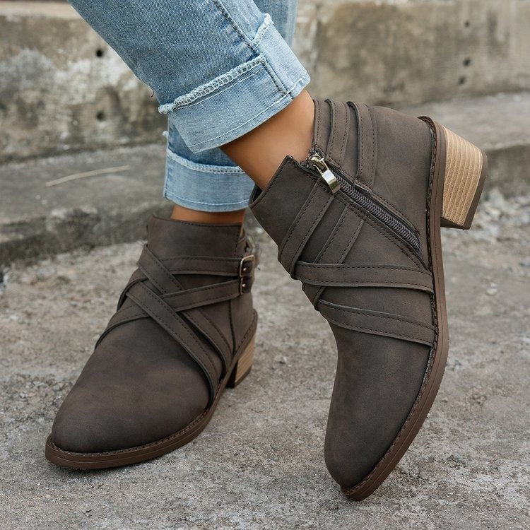 Retro High-Heel Ankle Boots Chic Suede Women’s Single Boots