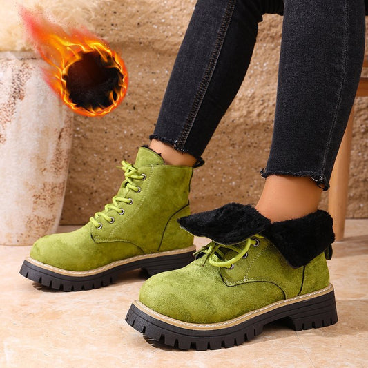Women’s Lace-Up Suede Fleece-Lined Ankle Boots Cozy Winter Boots