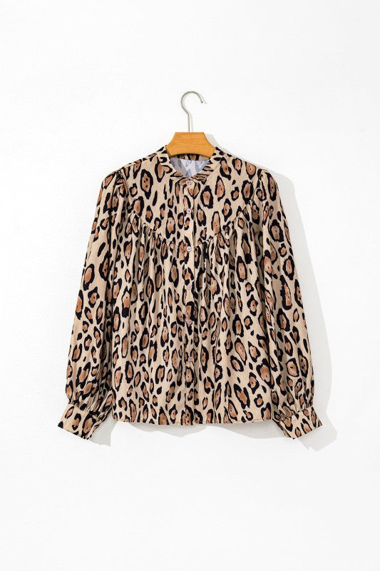 Leopard Balloon Sleeve Button-Up Shirt