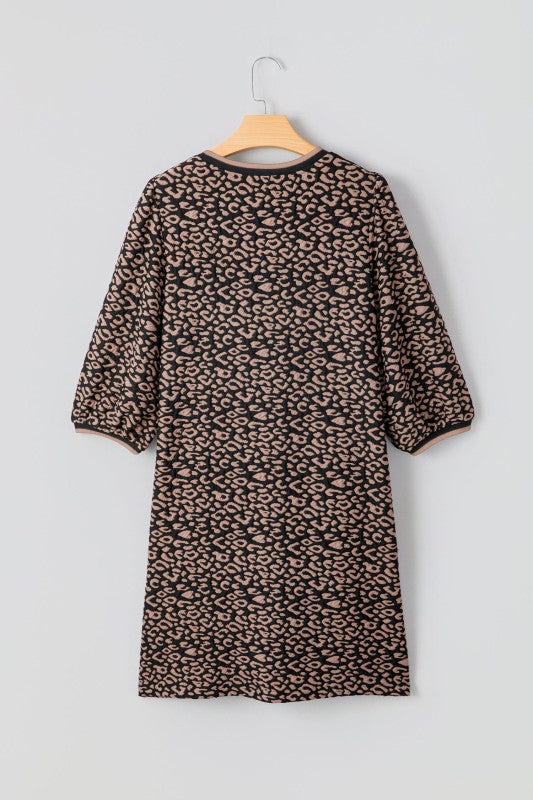 Leopard Bubble Sleeve Shift Mini Dress
