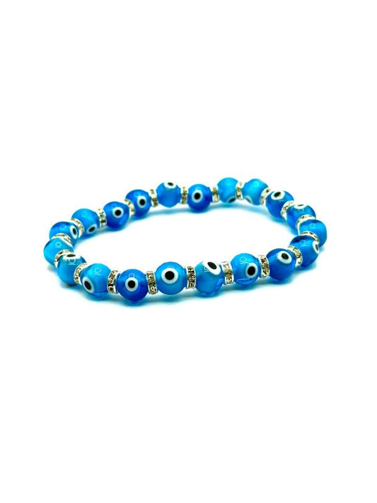 Evil Eye Blue Crystal Beaded Bracelet