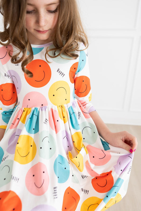 Happy Days 3/4 Pocket Twirl Dress Comfortable Toddler Dress by Mila & Rose