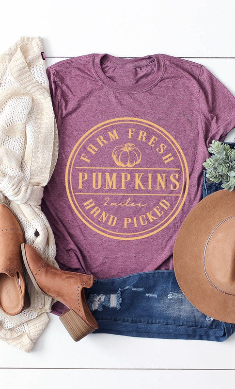 Farm Fresh Pumpkins Circle Graphic Tee Cotton Blend T-Shirt Kissed Apparel