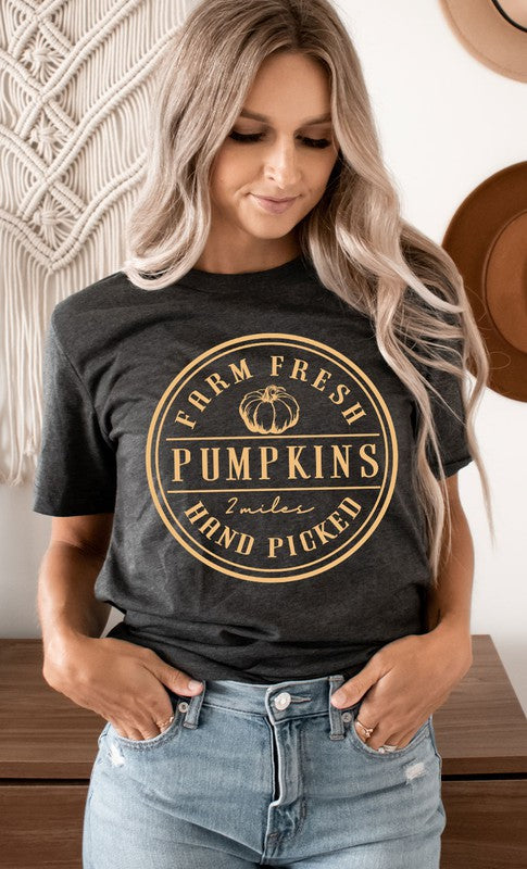 Farm Fresh Pumpkins Circle Graphic Tee Cotton Blend T-Shirt Kissed Apparel