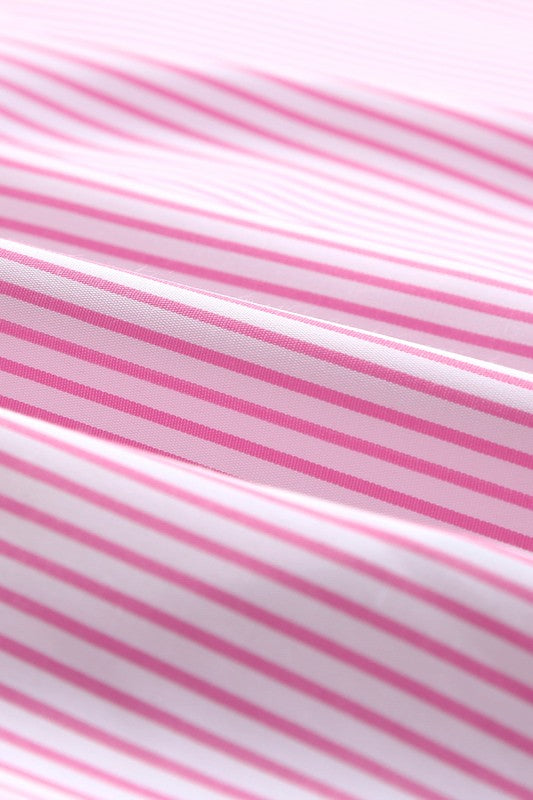 Stripe Smocked Long Sleeve Button-Up Shirt