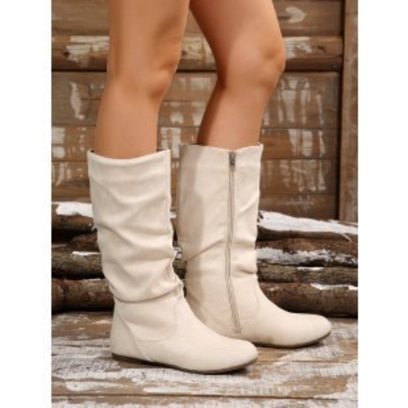 Plus Size Wide Fit Side Zipper Pleated Women’s Boots FitiqueFit