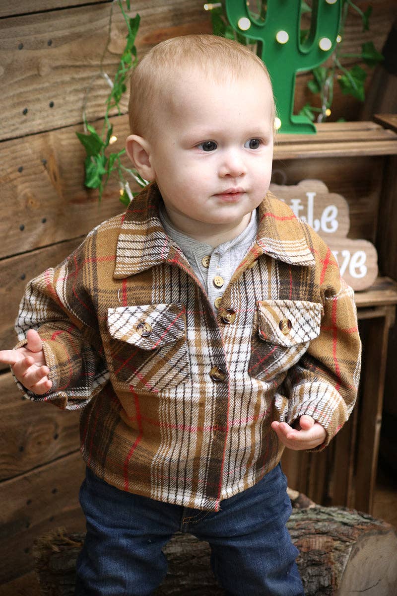 Brown Plaid Unisex Button Up Shirt Kids Charm Online