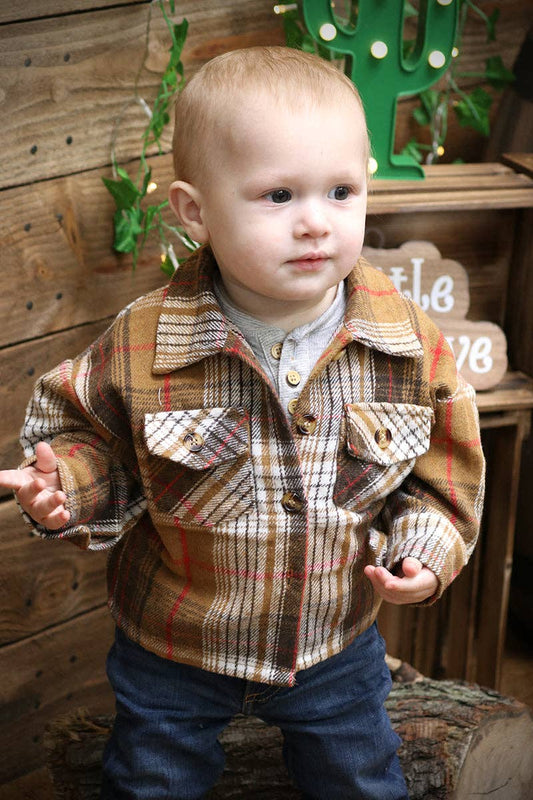 Brown Plaid Unisex Button Up Shirt Kids Charm Online