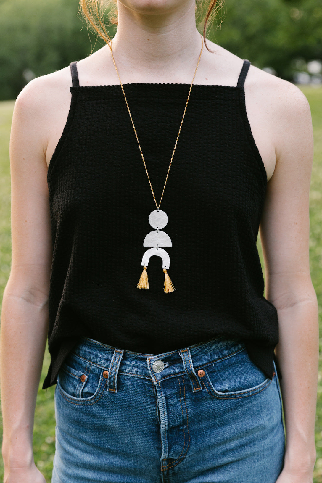 Geo Upcycled Aluminum Necklace with Gold Chain 2nd Story Goods