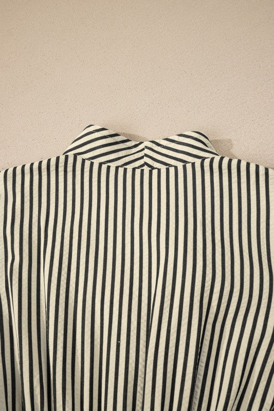 Stripe V-Neck Zip Front Midi Dress