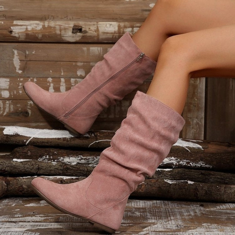 Plus Size Wide Fit Side Zipper Pleated Women’s Boots FitiqueFit