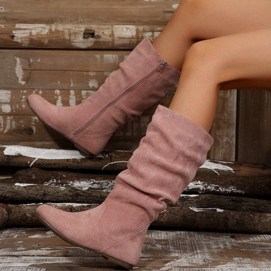 Plus Size Wide Fit Side Zipper Pleated Women’s Boots FitiqueFit