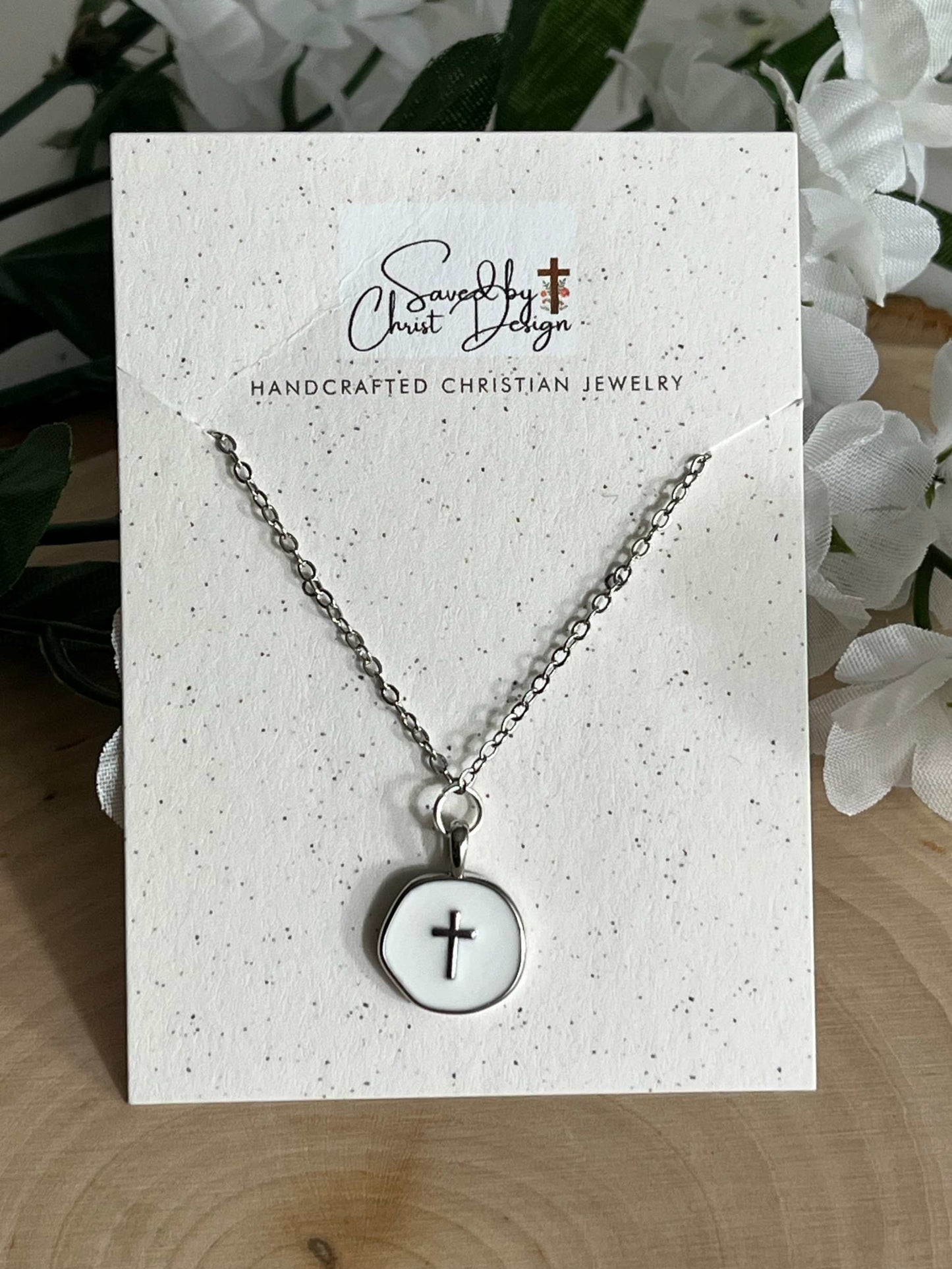 Silver Necklace White Cross Pendant - Elegant 18" Hypoallergenic Design