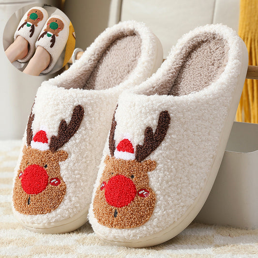 Christmas Elk Soft Cozy Winter Home Bedroom Slippers Slip On Shoes