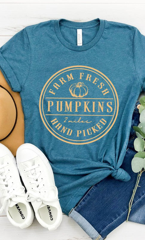 Farm Fresh Pumpkins Circle Graphic Tee Cotton Blend T-Shirt Kissed Apparel