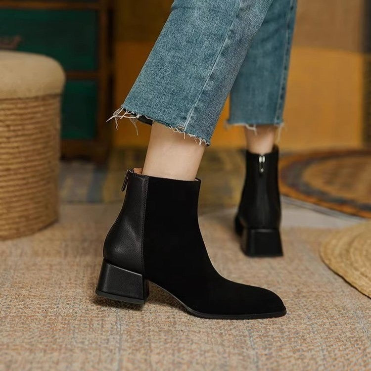 Women’s Suede Mid-Heel Martin Boots Mid-Heel Ankle Boots