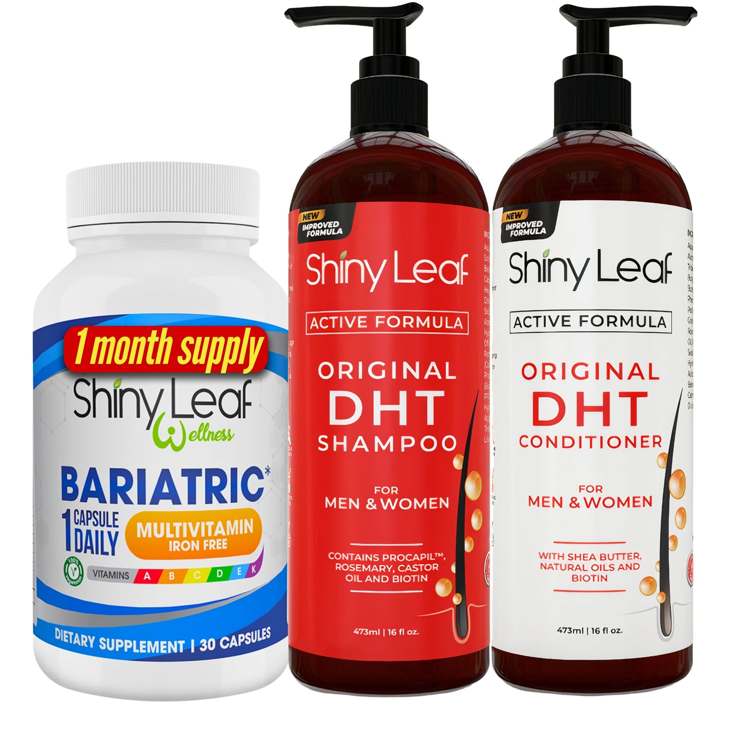 Bariatric Multivitamin Iron Free With DHT Original Shampoo and Conditioner Hair Care Bundle