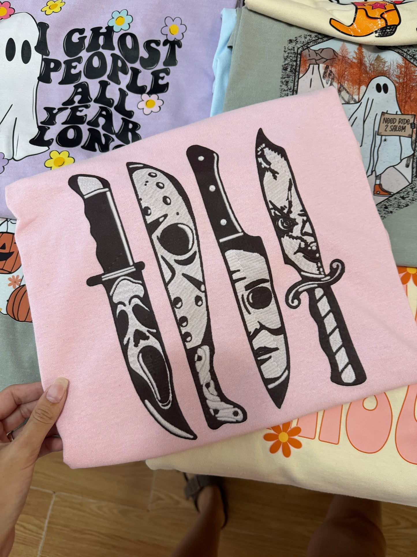 Faux embroidery spooky Halloween tee and sweatshirt Gunpowder and Lace Boutique Nac