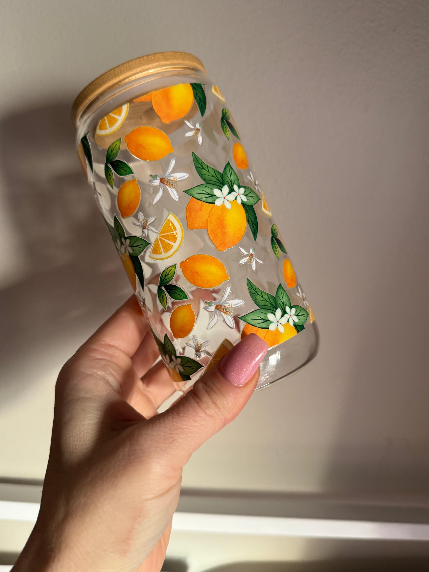 Fresh Lemon Blossom 16oz Glass Cup