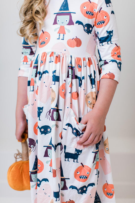 Boo Crew 3/4 Sleeve Twirl Dress with Pocket