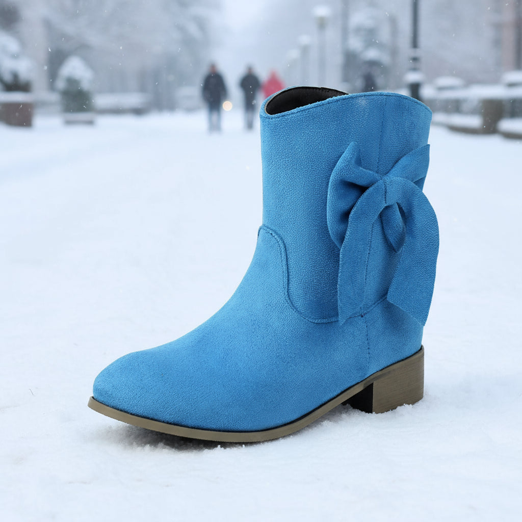 Women’s Low Heel Suede Bow Casual Winter Ankle Boots