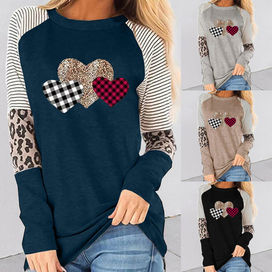 Long Sleeve Stitching Casual T-Shirt Round Neck Loose Top